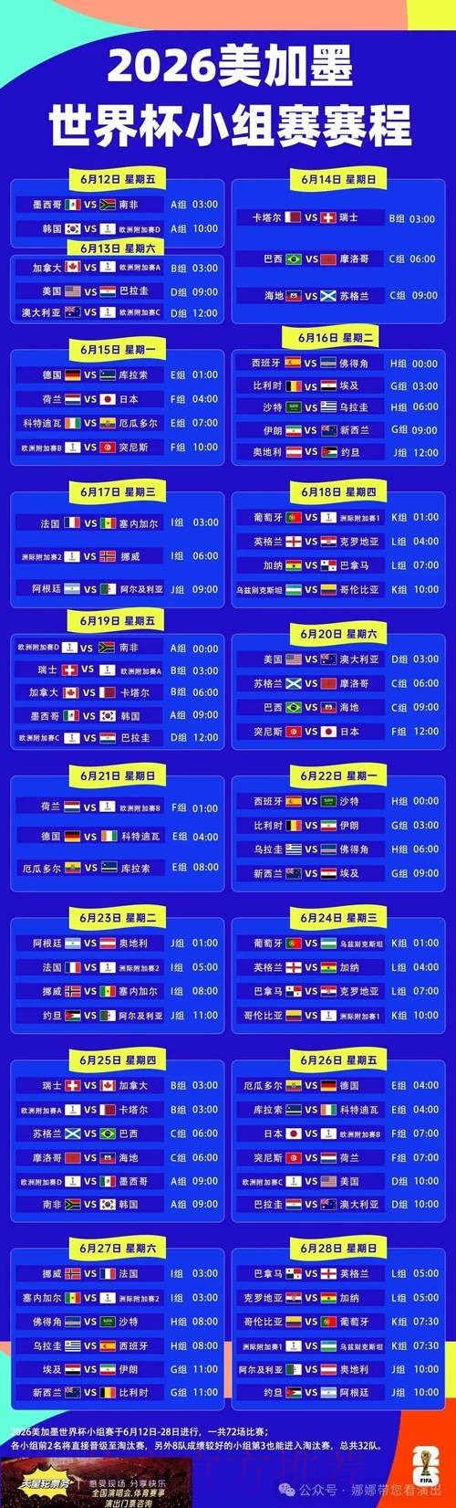 2026世界杯小组赛赛程完整版最新时间表查询入口